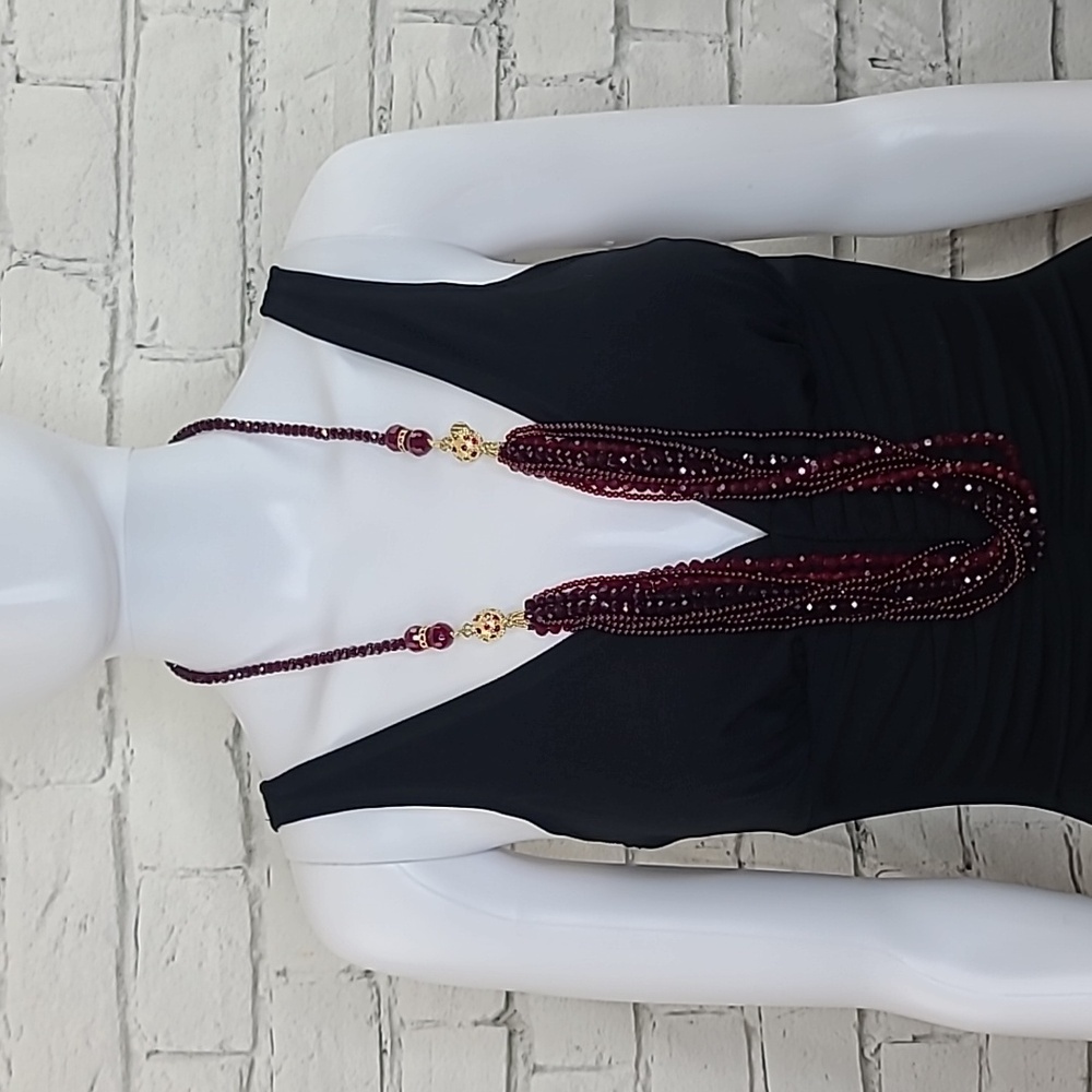 Talbots Luxe Vintage Opera Length Multi Strand Garnet Beaded Statement Necklace